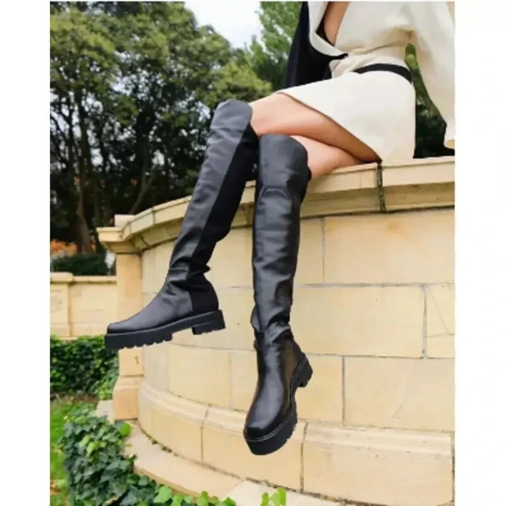 STUART Weitzman 5050 Ultralift Leather Over the Knee Platform Boots White US 6.5